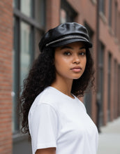 Load image into Gallery viewer, Black Faux Leather Cap, size OSFM #199
