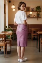 Load image into Gallery viewer, VINTAGE PURPLE LEATHER SKIRT, size 4  #1524
