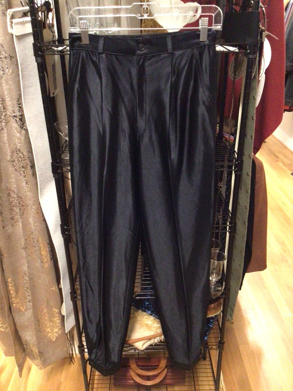 BLACK SATIN COCKTAIL Pants, Size S  #349