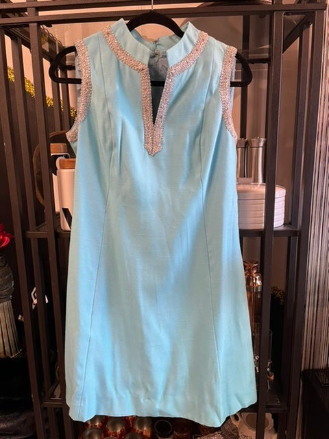 Vintage Minty Blue Mini Dress, size 7/8  #3232